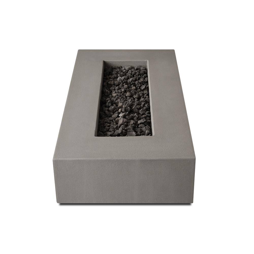 JENSEN CO Matteau Low 60 in. L x 12 in. H Outdoor Rectangular Concrete Composite Natural Gas Fire Table in Flint with Vinyl Cover 143NG-FLNT