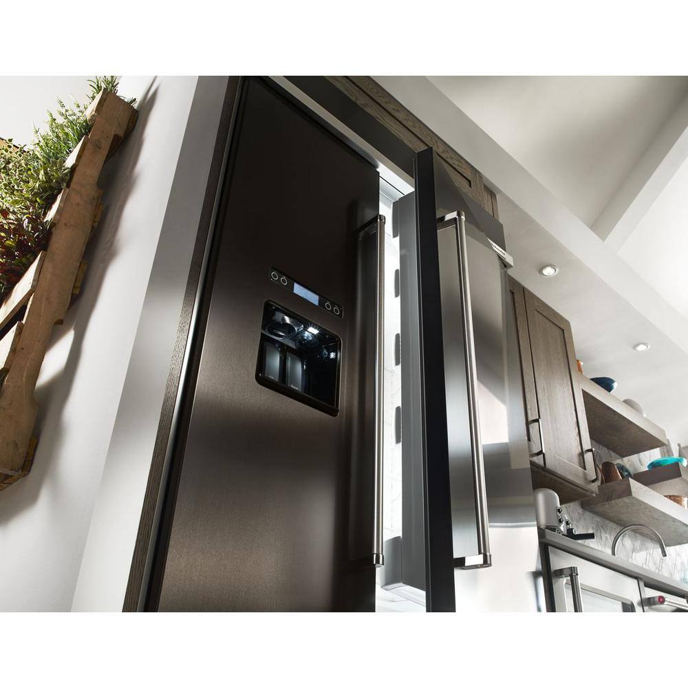 KitchenAid 29.5 cu. ft. Built-In Side by Side Refrigerator in PrintShield Black Stainless KBSD608EBS