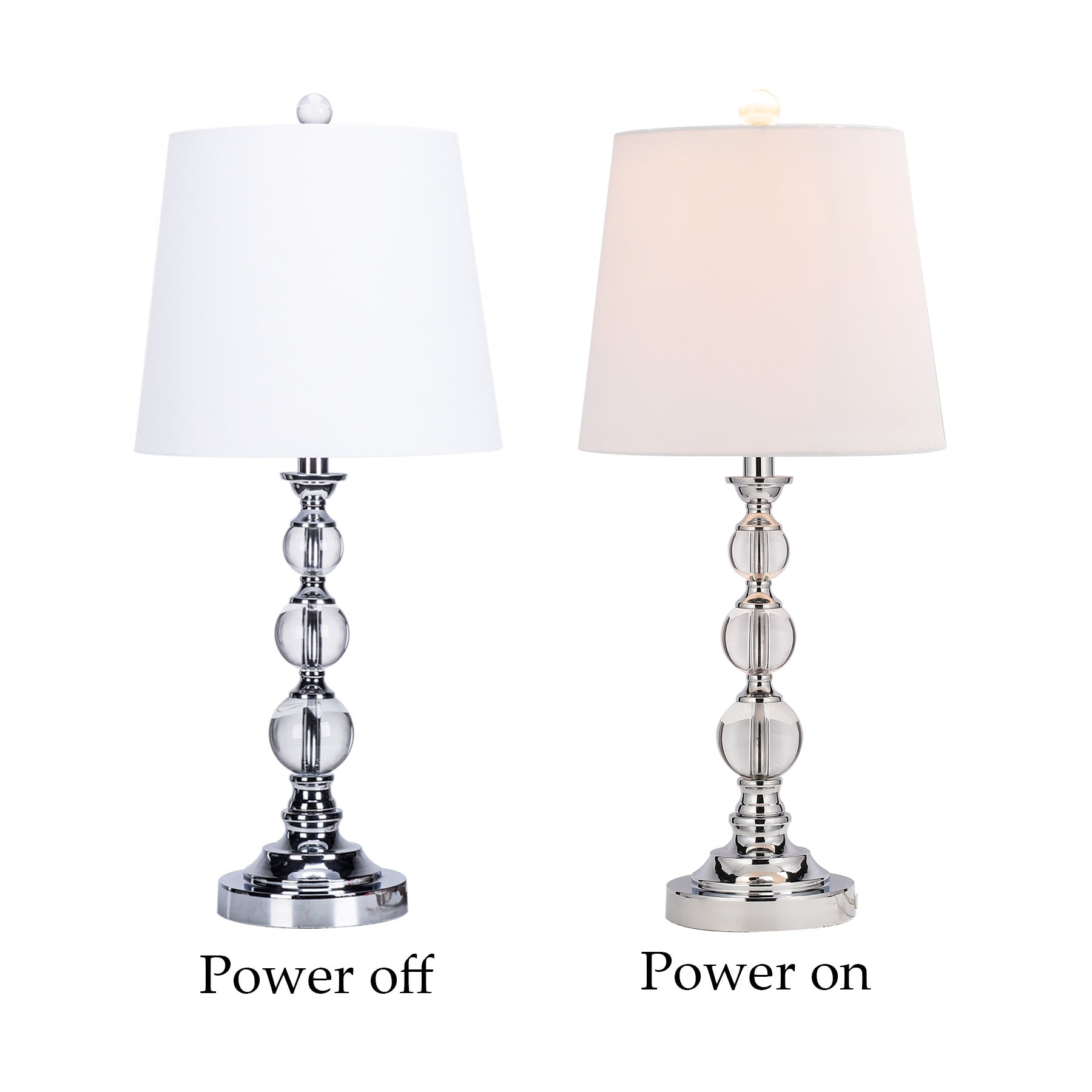 Banyan Table Lamp Stacked Crystal Ball with White Linen Hardback Shade Set of 2