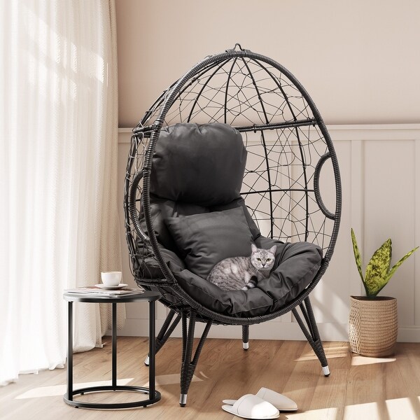 Patio Wicker Egg Chair or PE Rattan Basket Swing Chair Hanging Chair with Cushion