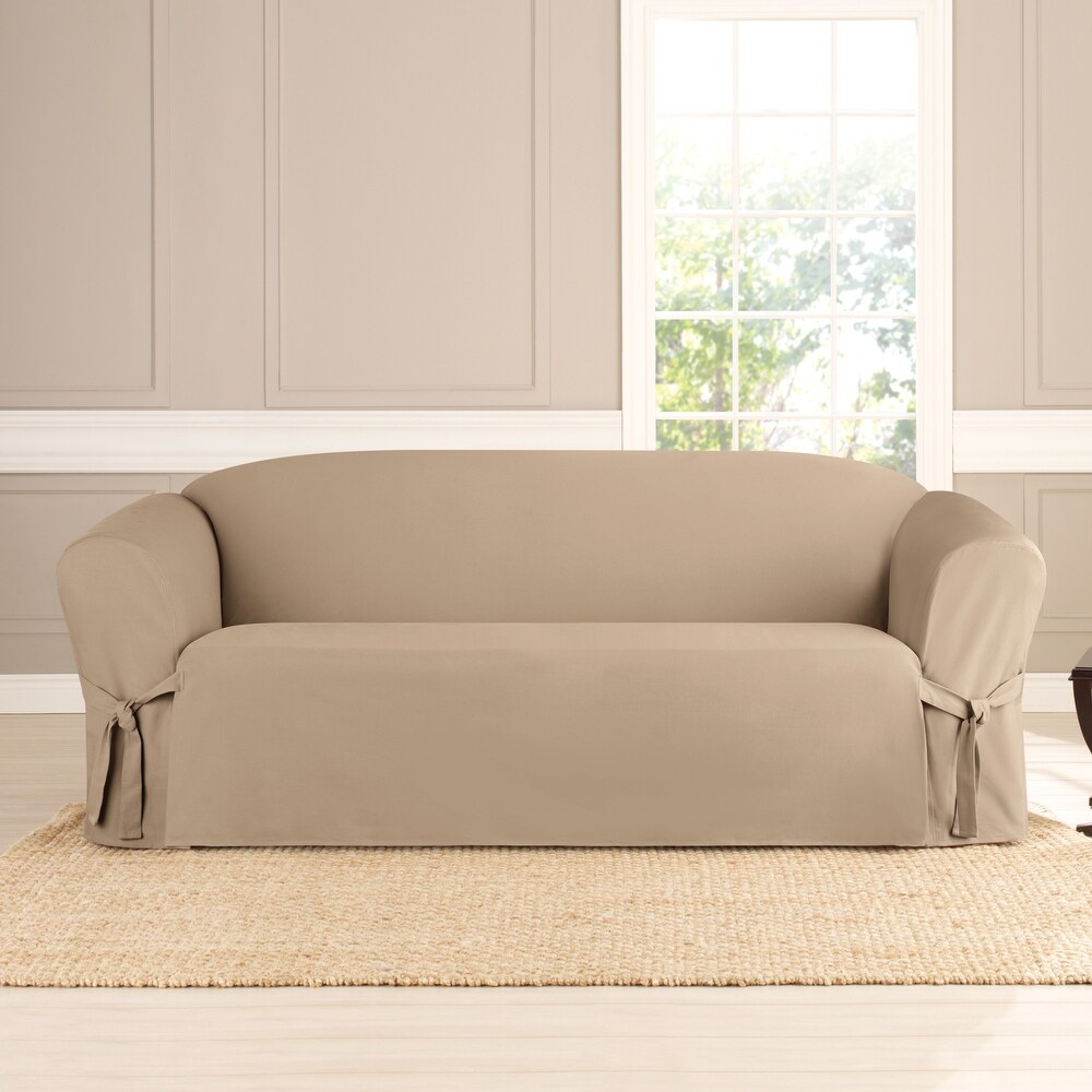 SureFit Heavyweight Cotton Duck One Piece Sofa Slipcover with Seat Elastic