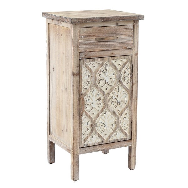 Damask Carved Wood 1-Door 1-Drawer End Table with Storage - 31.5