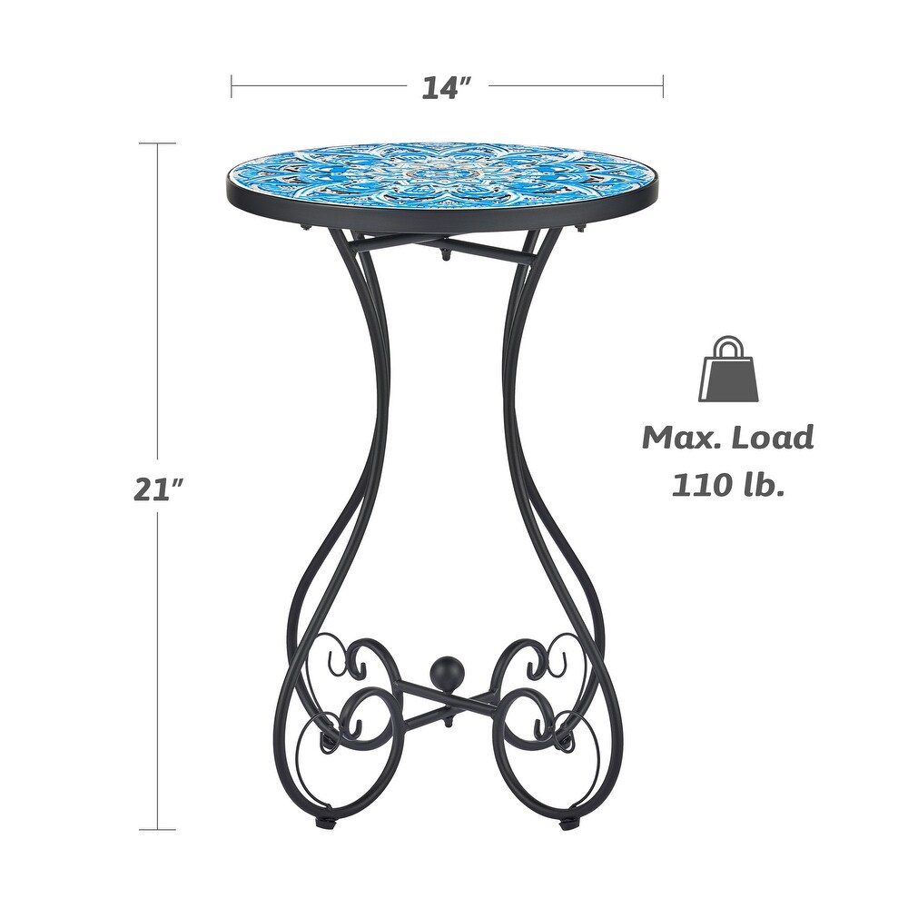 CO Z Mosaic Outdoor Mosaic Tile Side Table and Plant Stand