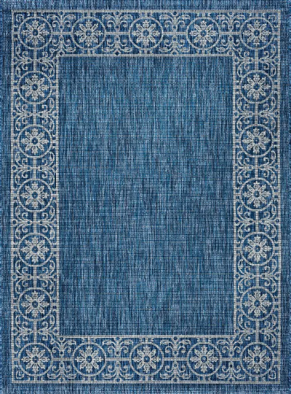 5 x 7 Medium Border Indigo Blue Indoor-Outdoor Rug - Veranda