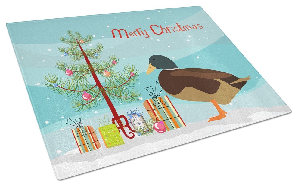 Silver Bantam Duck Christmas Glass Cutting Board Large   Farmhouse   Cutting Boards   by the store  Houzz