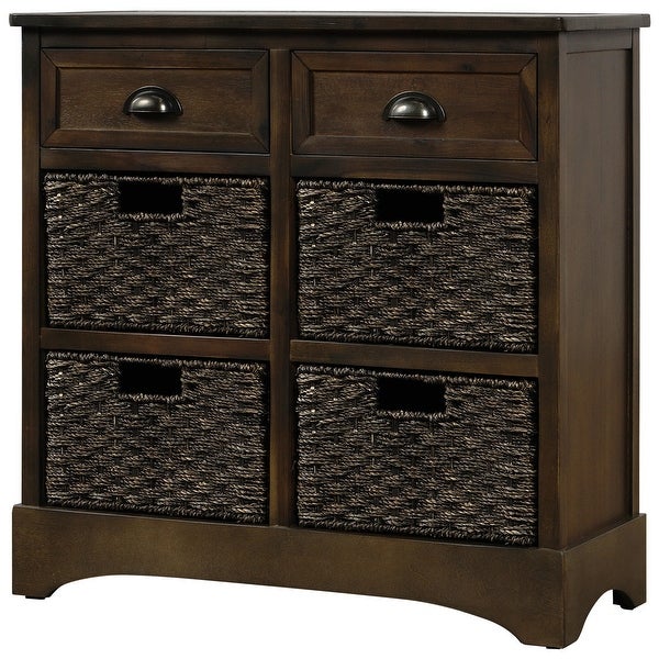 Nestfair Storage Cabinet with 2 Drawers and 4 Classic Rattan Basket