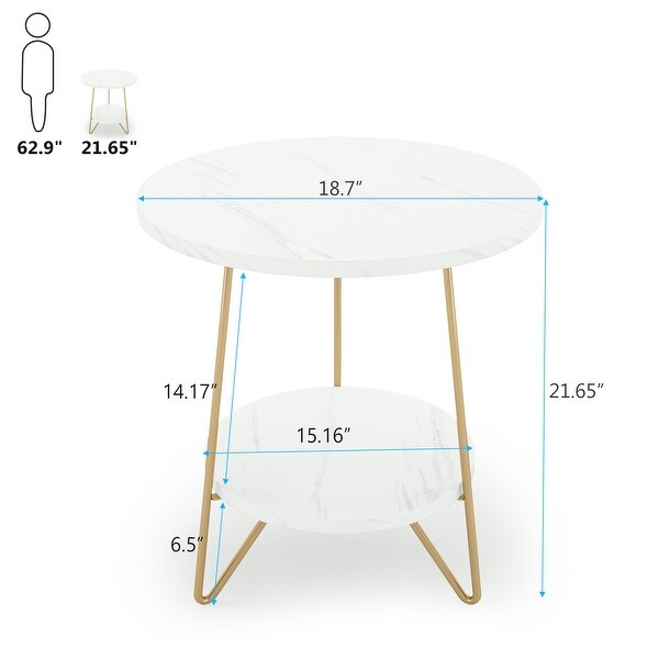 Marble Gold End Table Side Table with Shelves