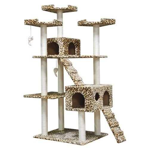 Go Pet Club 72-in Cat Tree and Condo Scratching Post Tower， Brown