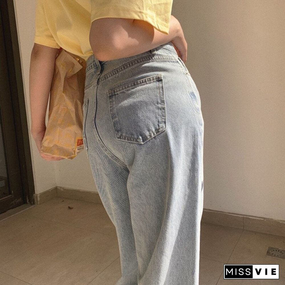 Woman Jeans High Waist Clothes Wide Leg Denim Clothing Blue Streetwear Vintage Quality Fashion Harajuku Straight Pants