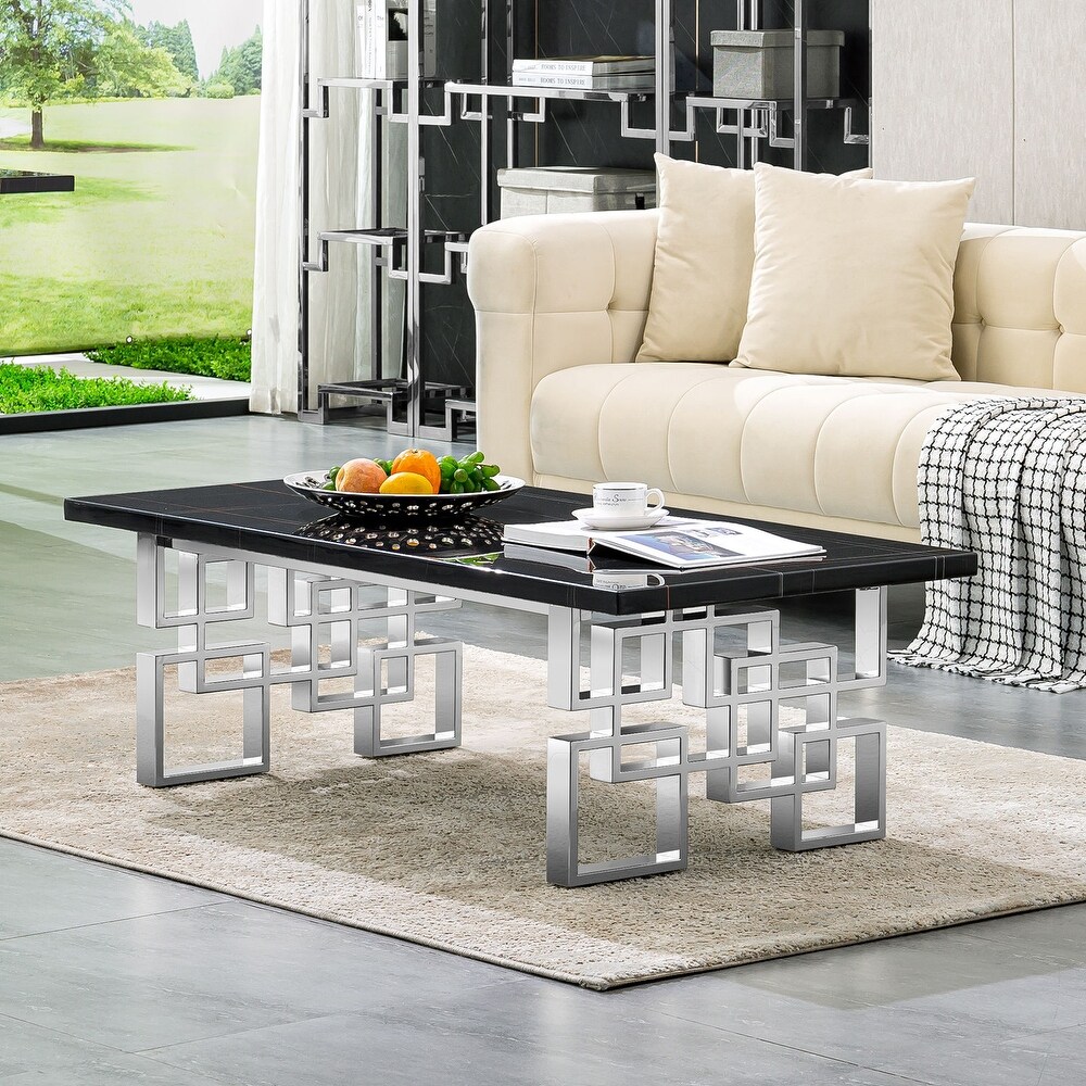 Black Coffee Table with Metal silver polish geometric design table legs