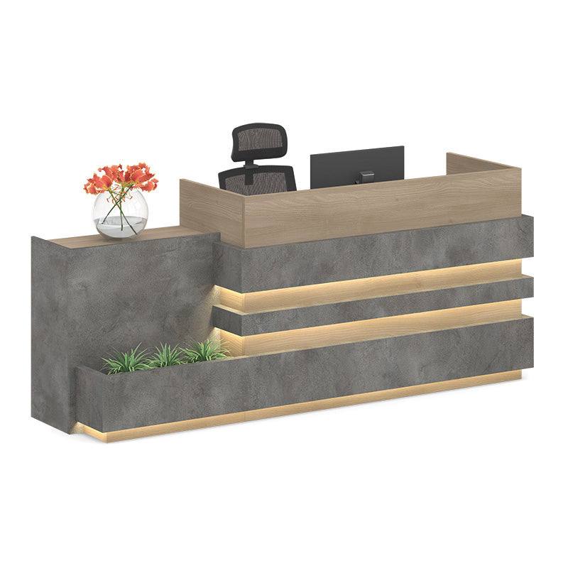 KERAN  Reception Desk 2.44M Left Panel - Acacia & Carbon Grey Colour