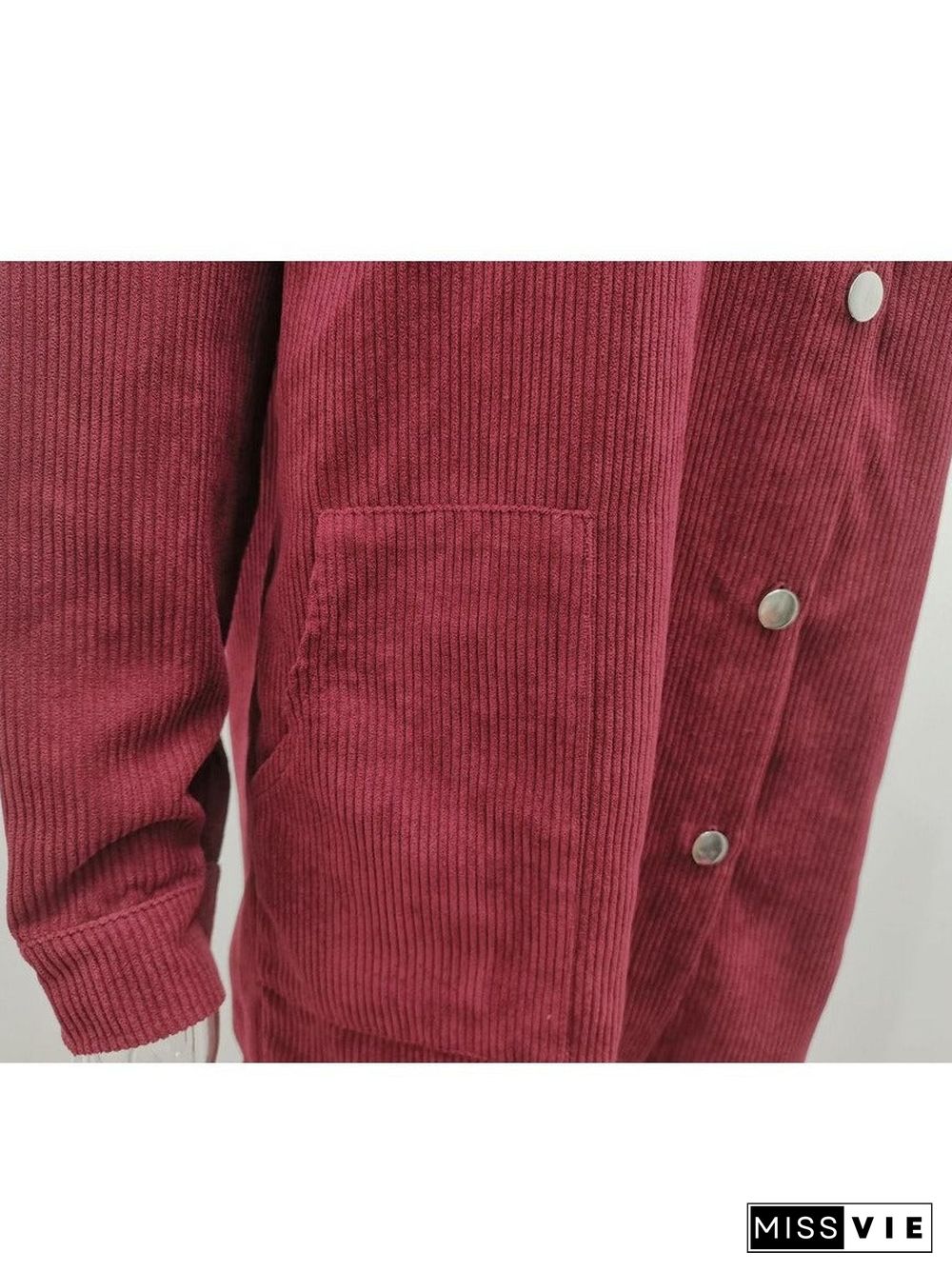 Casual Button And Pocket Corduroy Jacket Women