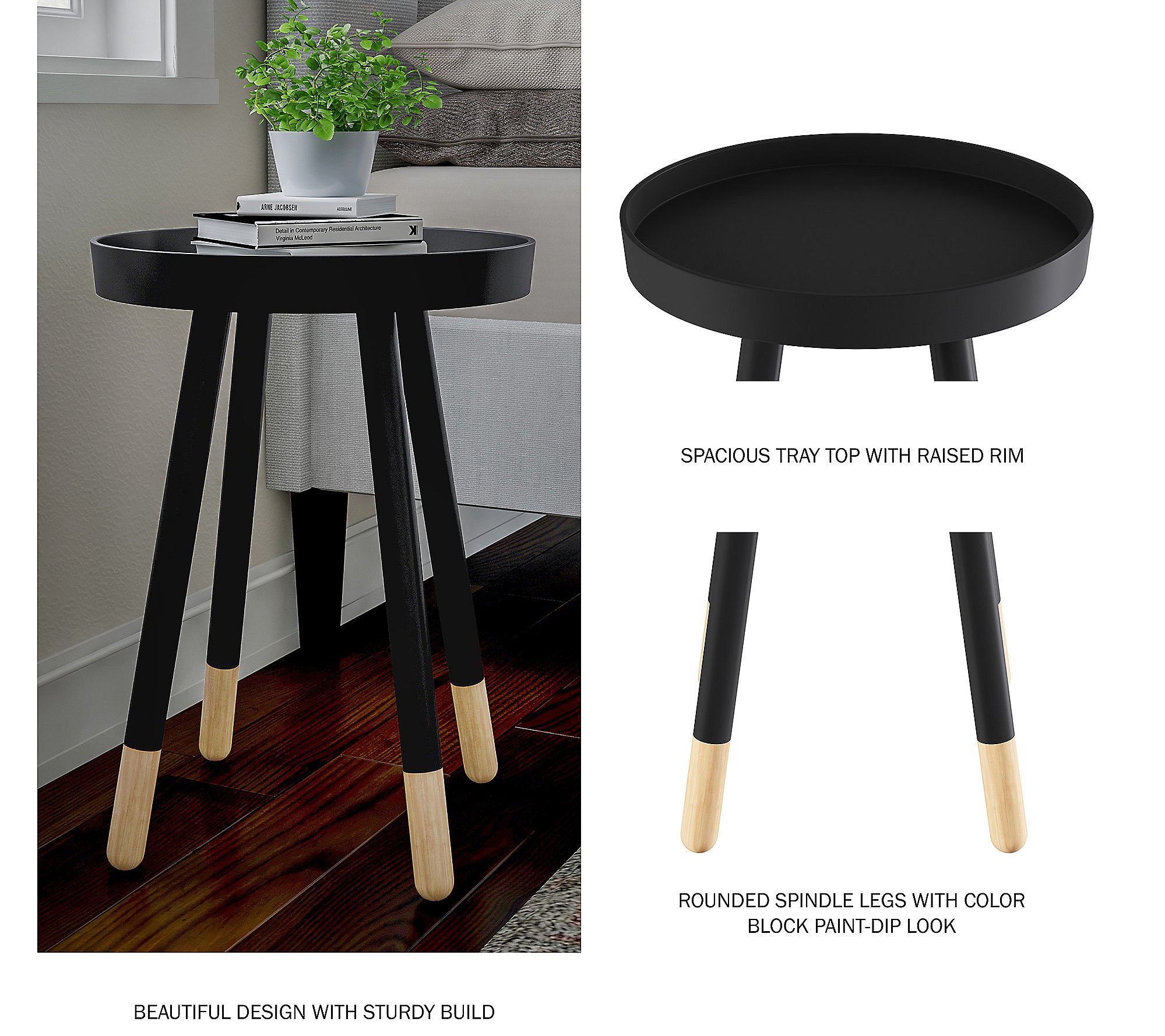 Lavish Home Round Two-Tone End Table with TrayTop