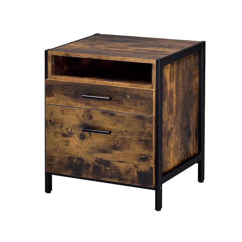 Nat 23 Inch Rustic Wood Nightstand， 2 Drawers， Brown and Black