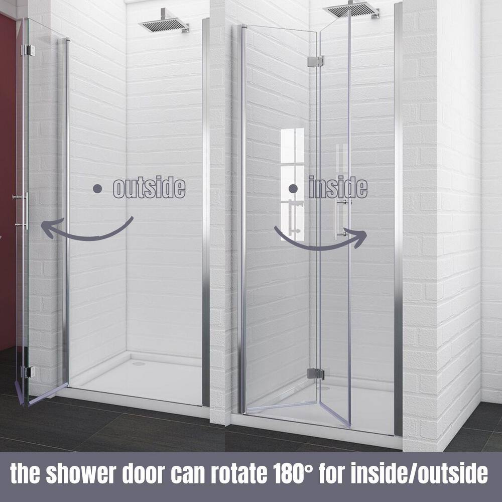 TOOLKISS 30 to 31-38 in. W x 72 in. H Bi-Fold Frameless Shower Doors in Chrome with Clear Glass BFH30CH