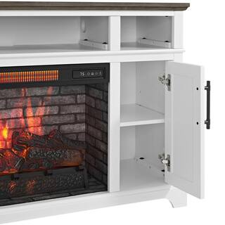 Home Decorators Collection Hillrose 52 in. Freestanding Electric Fireplace TV Stand in White with Rustic Taupe Oak Top 2240FM-26-201