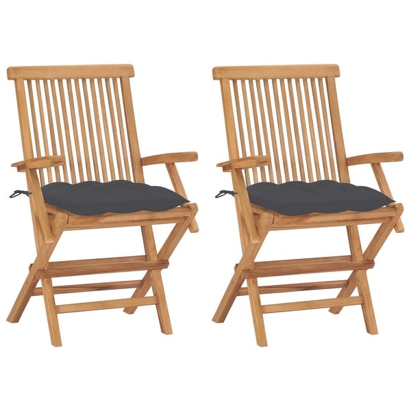 vidaXL Patio Chairs with Anthracite Cushions 2 pcs Solid Teak Wood