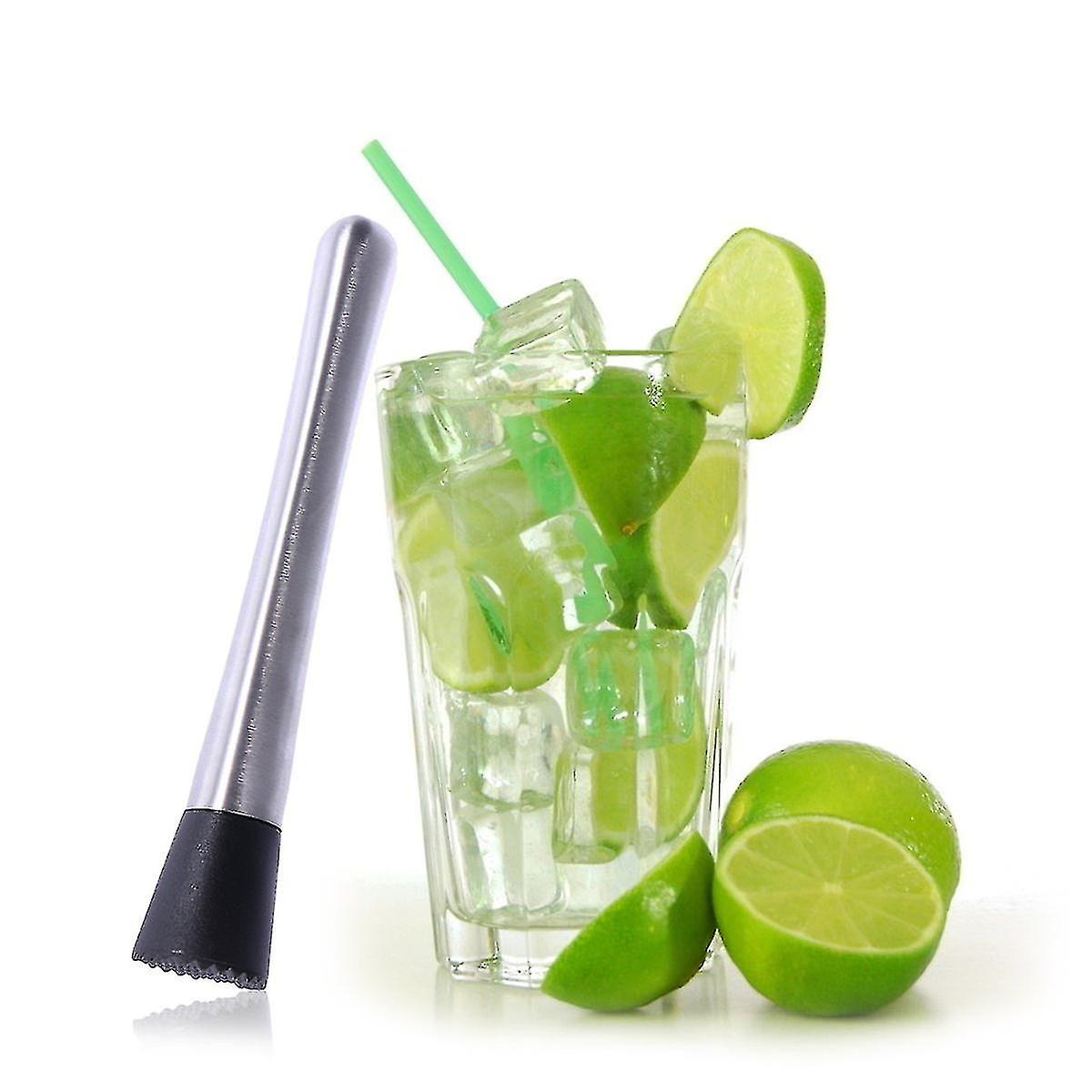 Stainless Steel Cocktail Muddler Wine Stirrer Ice Crusher Stick With Grooved Plastic Head