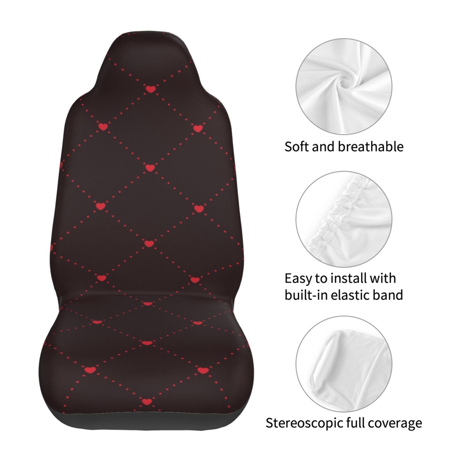 TEQUAN Front Seat Covers， Vintage Lace Romance Hearts Pattern 2 Piece Car Seat Cover Fit Most Car SUV Truck Van