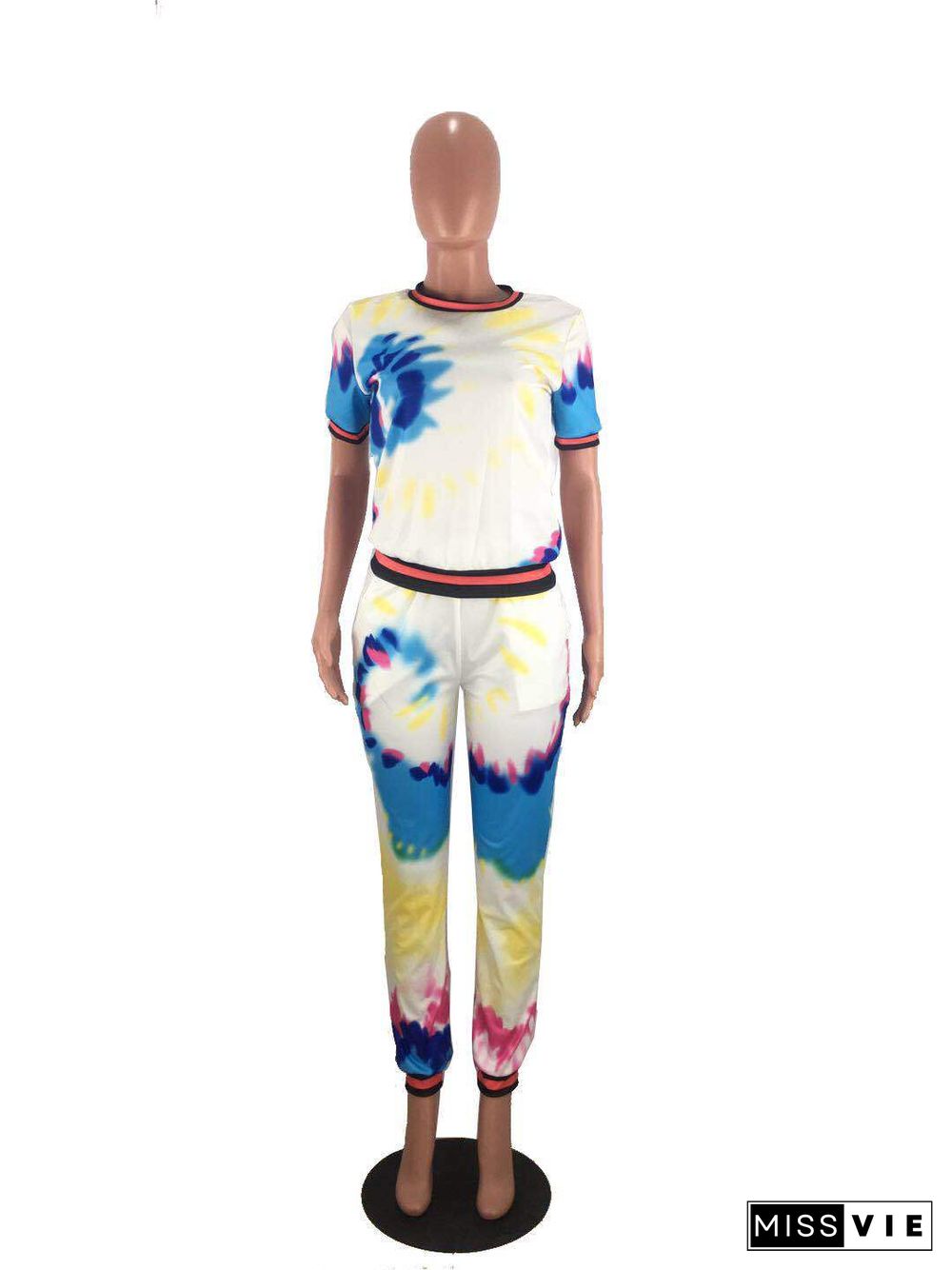 Printed Short Sleeve T-shirt Casual Pants 2 Piece Set