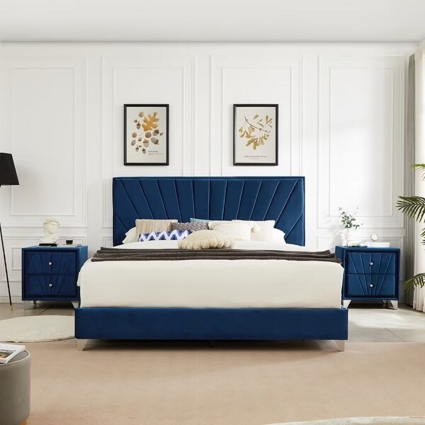 Upholstered Platform Bed Bedroom Set with nightstand - - 37888062