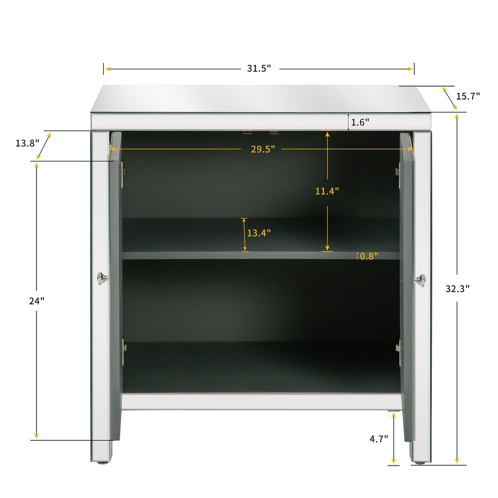 Storage Cabinet with Mirror Trim and Diamond Shape Design  Silver  for Living Room  Dining Room  Entryway  Kitchen