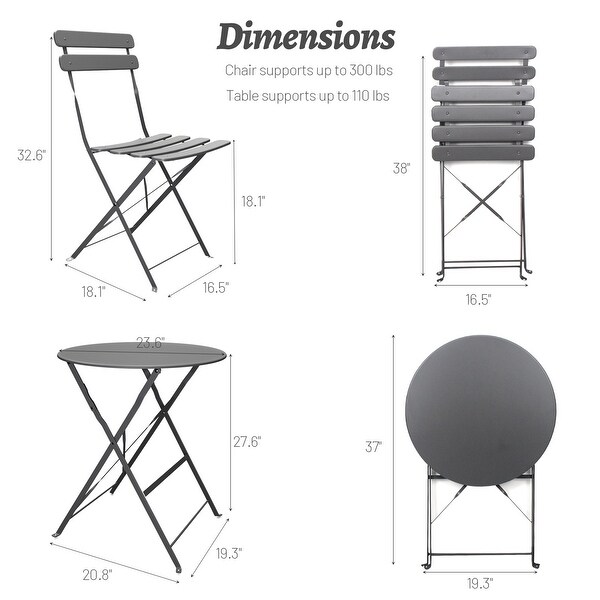 Merax 3 Pieces Patio Bistro Balcony Metal Set