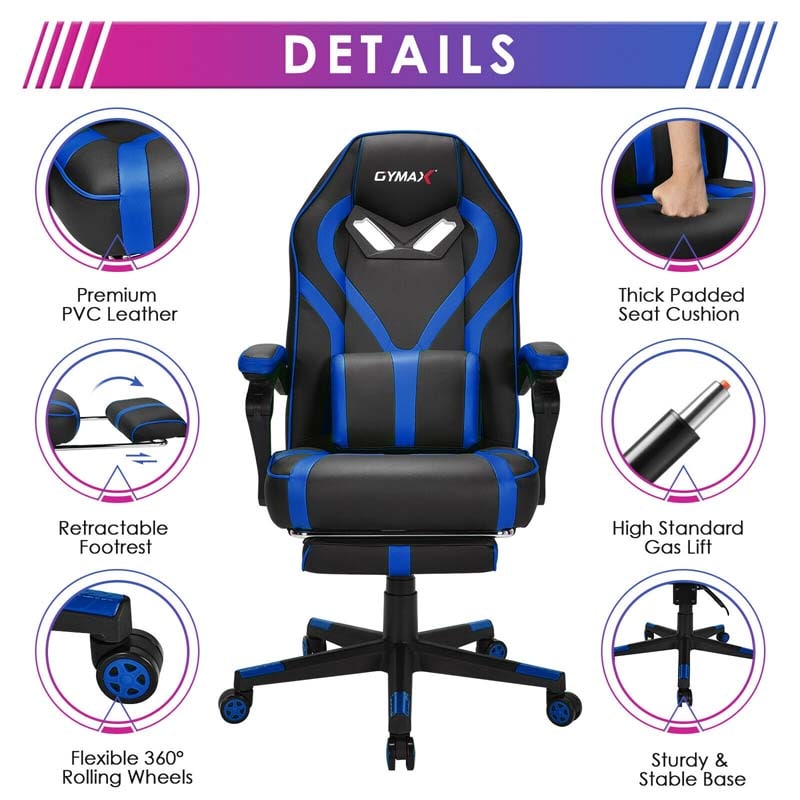 Massage Gaming Chair, Swivel Office Recliner, Adjustable Racing Computer Chair with Lumbar Support, Headrest & Retractable Footrest