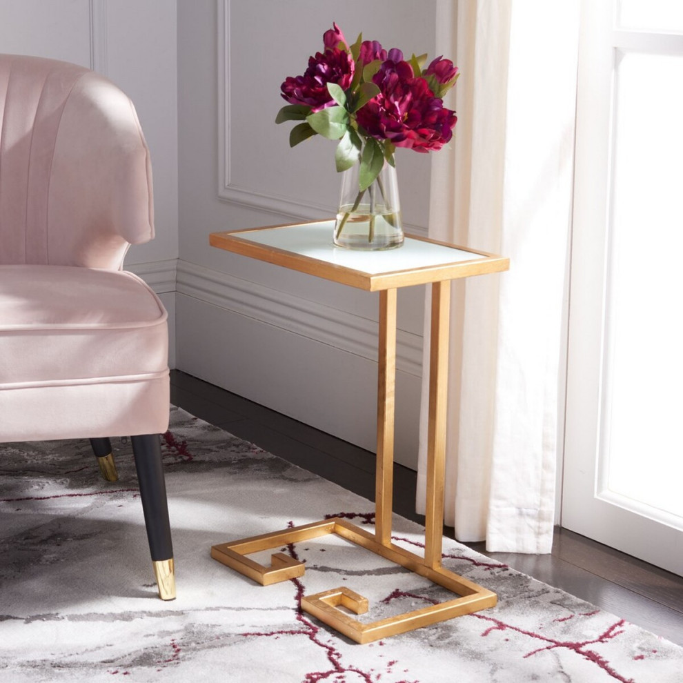 Remington Gold Leaf Accent Table Gold/White   Contemporary   Side Tables And End Tables   by AED Luxury Home Decor  Houzz