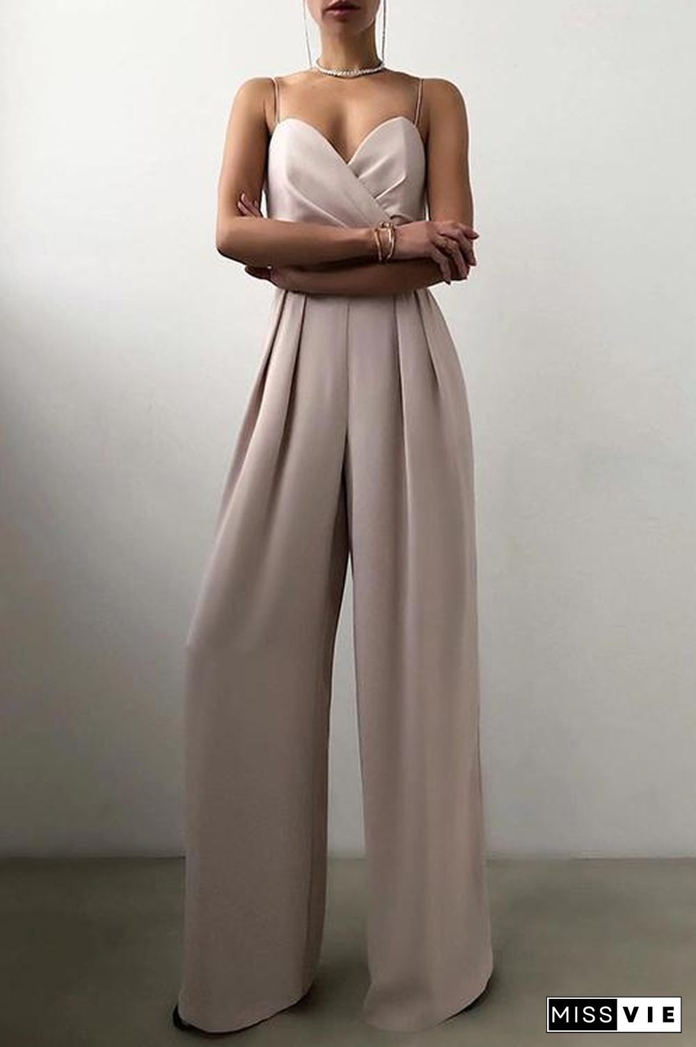 Minimalism Wide Leg Slip Jumpsuits