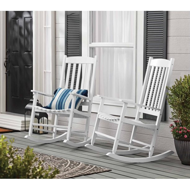 Mainstays Outdoor Wood Porch Rocking Chair， White Color， Weather Resistant Finish