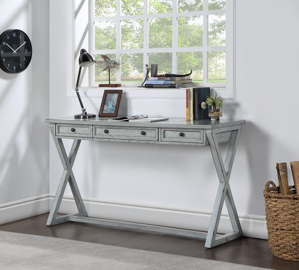 Keats French Country Style 3 Drawer Console Table Light Grey   Farmhouse   Console Tables   by Coast to Coast Imports  LLC  Houzz