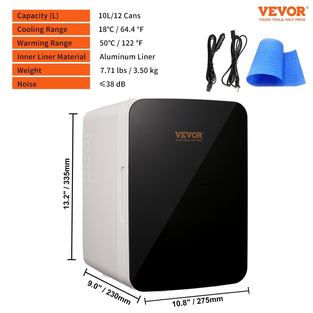 Vevor 10 Liter Luxury Small Beverage Refrigerator for Skincare Food Breast Milk  AC/DC Cooler Warmer for Office Dorm Car