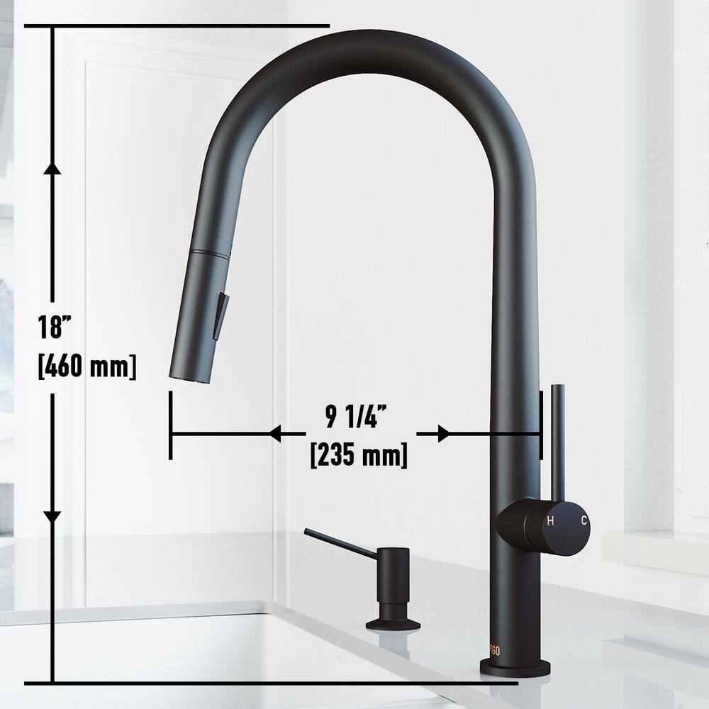 VIGO Greenwich Single Handle Pull-Down Sprayer Kitchen Faucet Set with Soap Dispenser in Matte Black VG02029MBK5