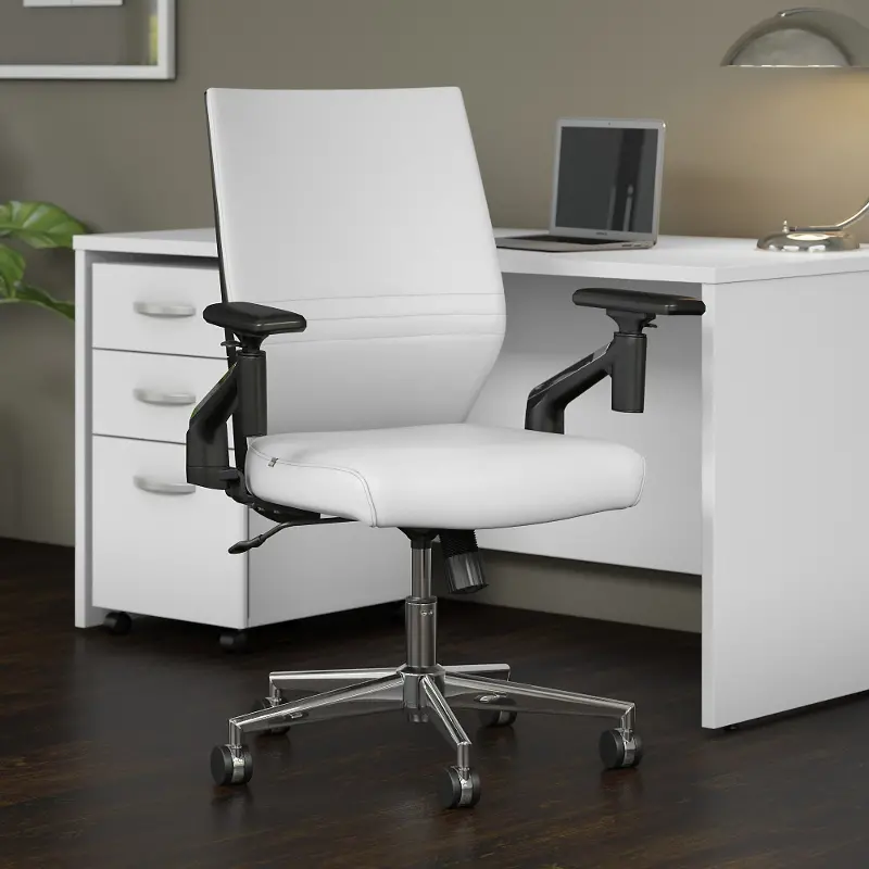 Laguna White Leather Mid Back Task Chair - Bush Furniture