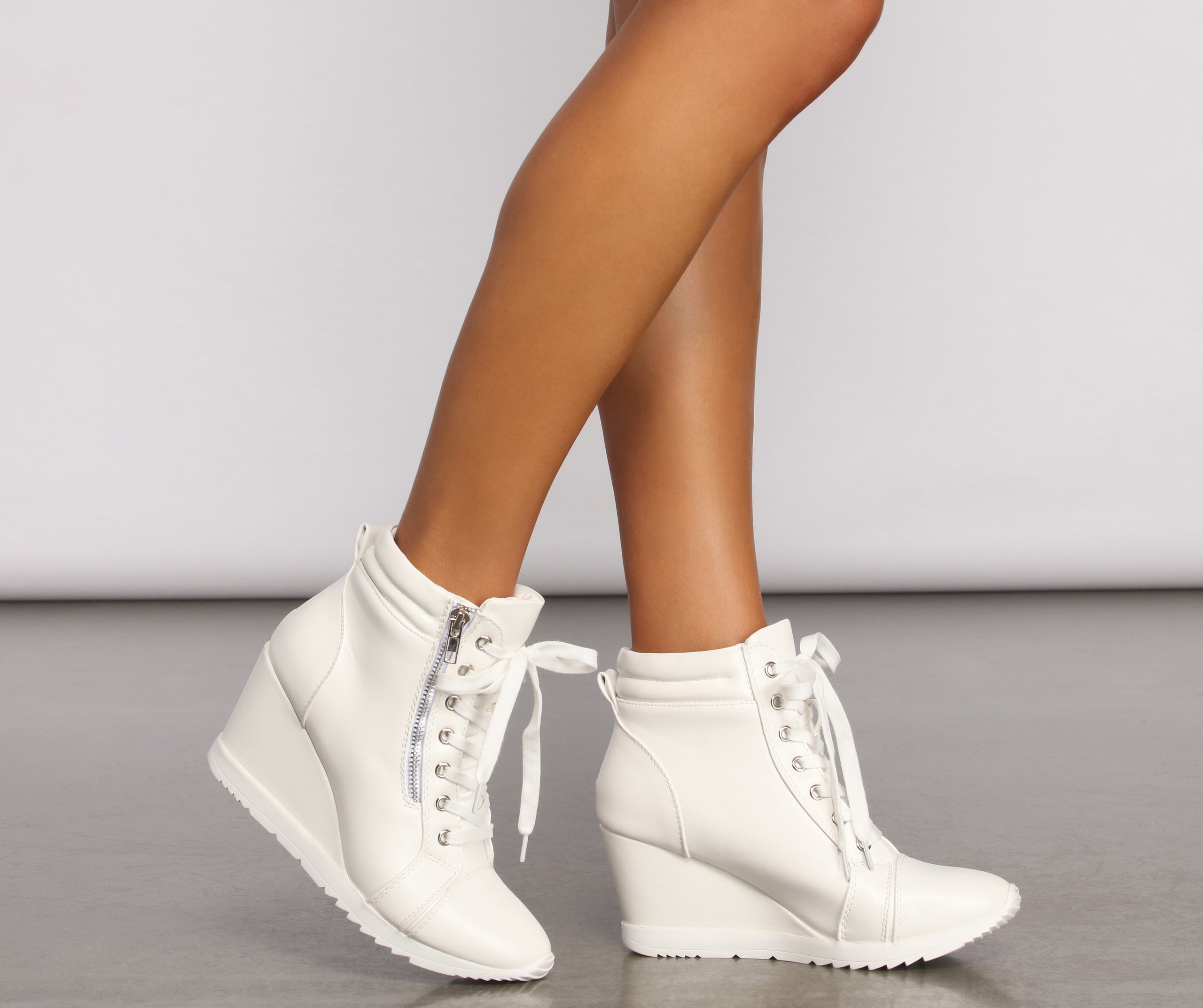 Step It Up Faux Leather Wedge Sneakers