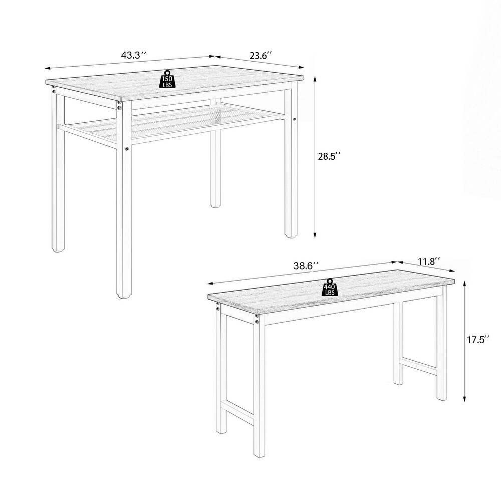 Farmhouse 3 Pieces Dining Set with Rectangular Table and Benches White