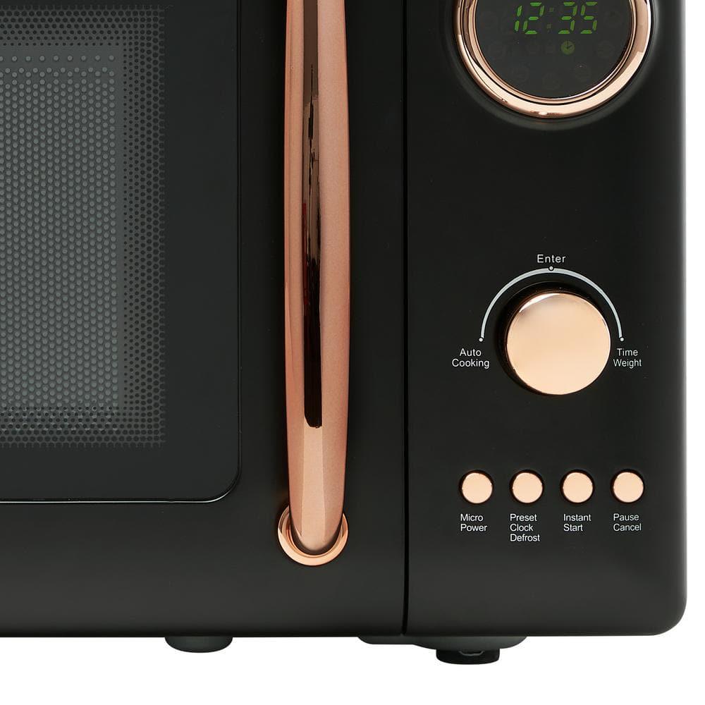 HADEN Modern 1775 in Width 07 cuft Black and Copper Vintage Retro 700Watt Countertop Microwave