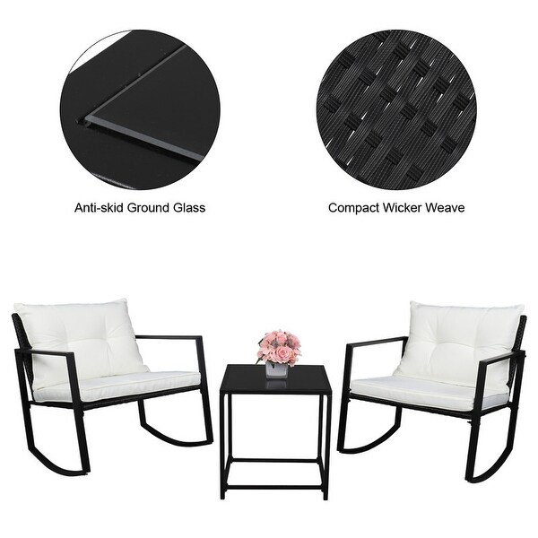 Outdoor 3Piece Wicker Furniture Set Rocking Conversation Set with Cushions