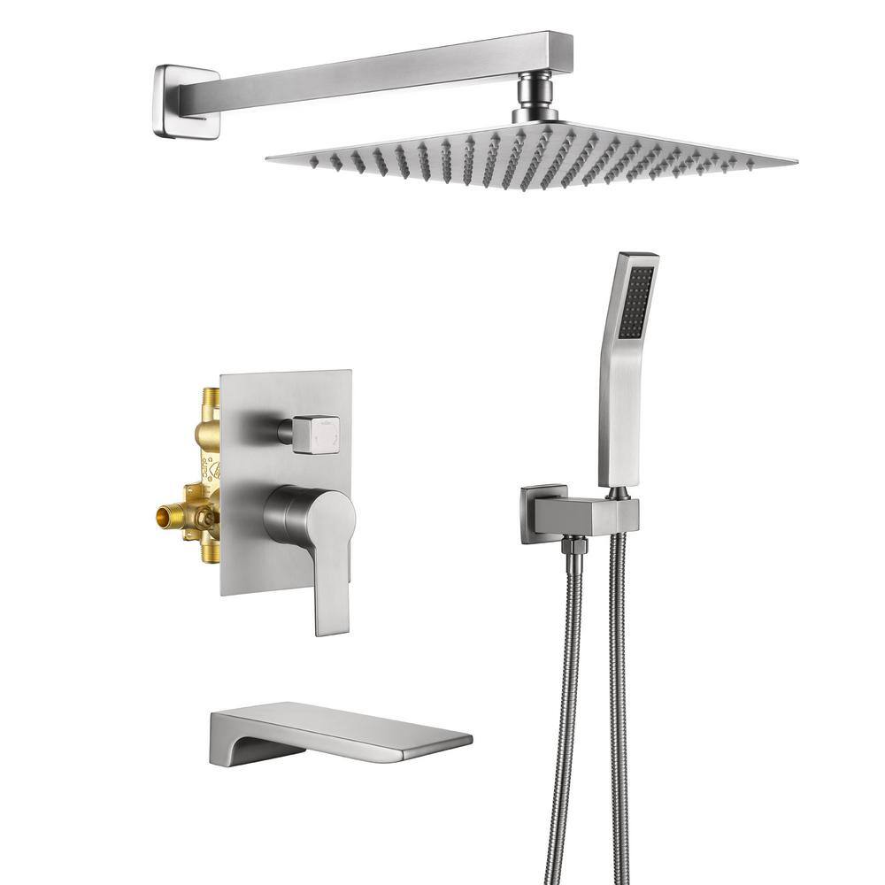 UKISHIRO 1-Spray Patterns with 2 GPM 10 in. Wall Mounted Shower Head and Handheld Shower Mount Dual Shower Heads in Brushed SMD0KN211020019