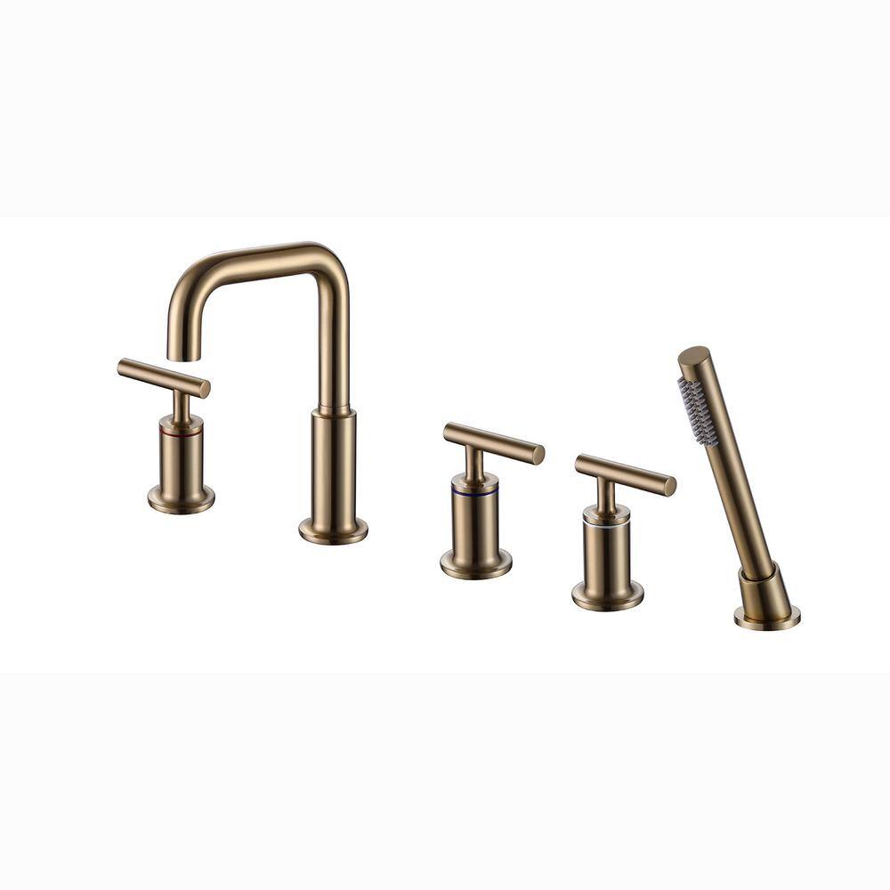 Boyel Living 3-Handle 2-Spray Settings Deck Mounted Roman Tub and Shower Faucet in Brushed Gold Valve Included BLHF0219-3BG