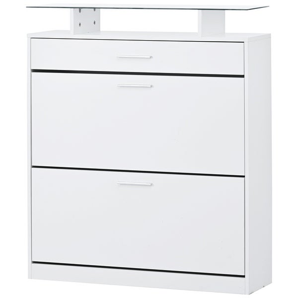 Slim Shoe Storage Cabinet with Glass Top and LED Light - - 37747192