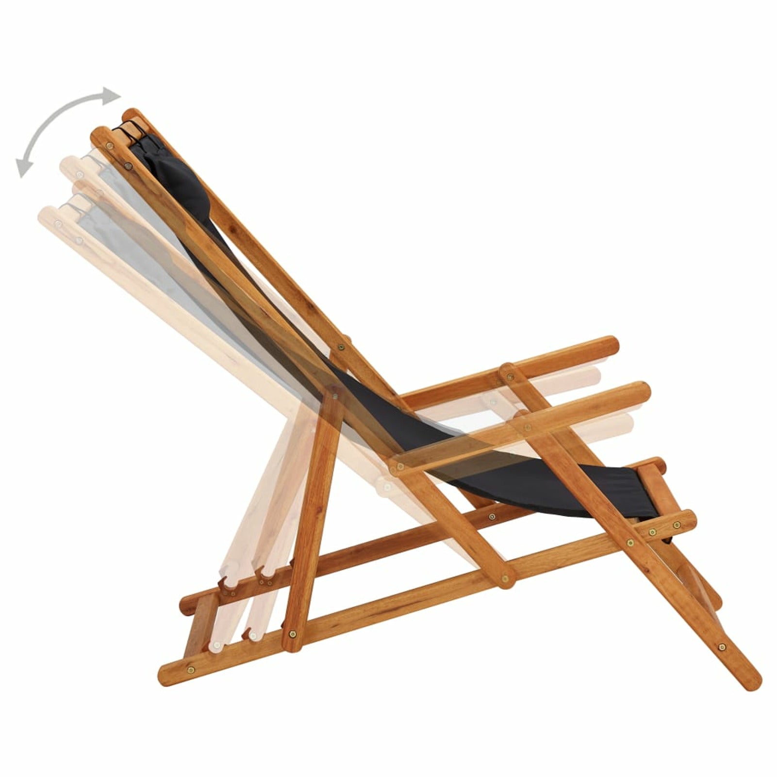 Tomshine Folding Beach Chair Solid Eucalyptus Wood and Fabric Black