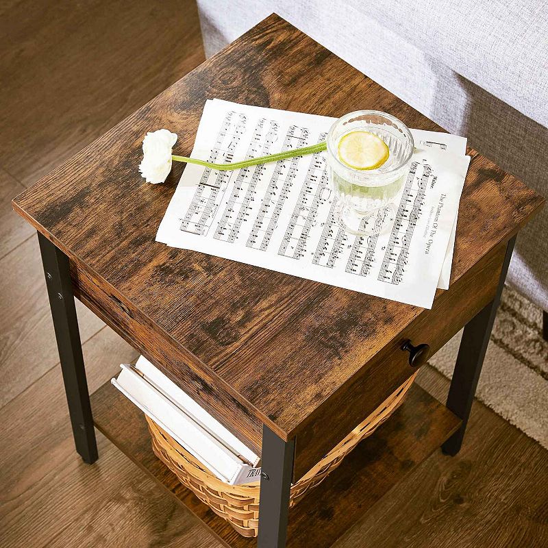 Set Of 2 Industrial Brown Nightstands With Drawers