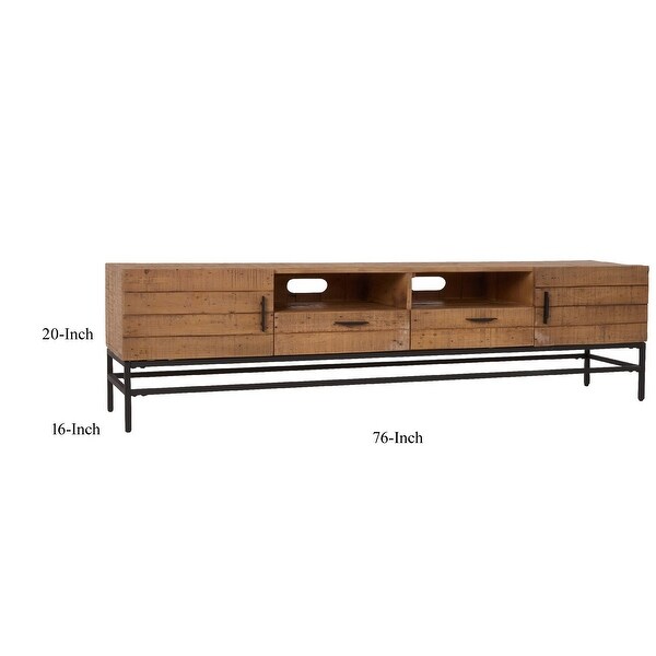 Lyla 76 Inch Reclaimed Wood TV Media Entertainment Console， Brown， Black