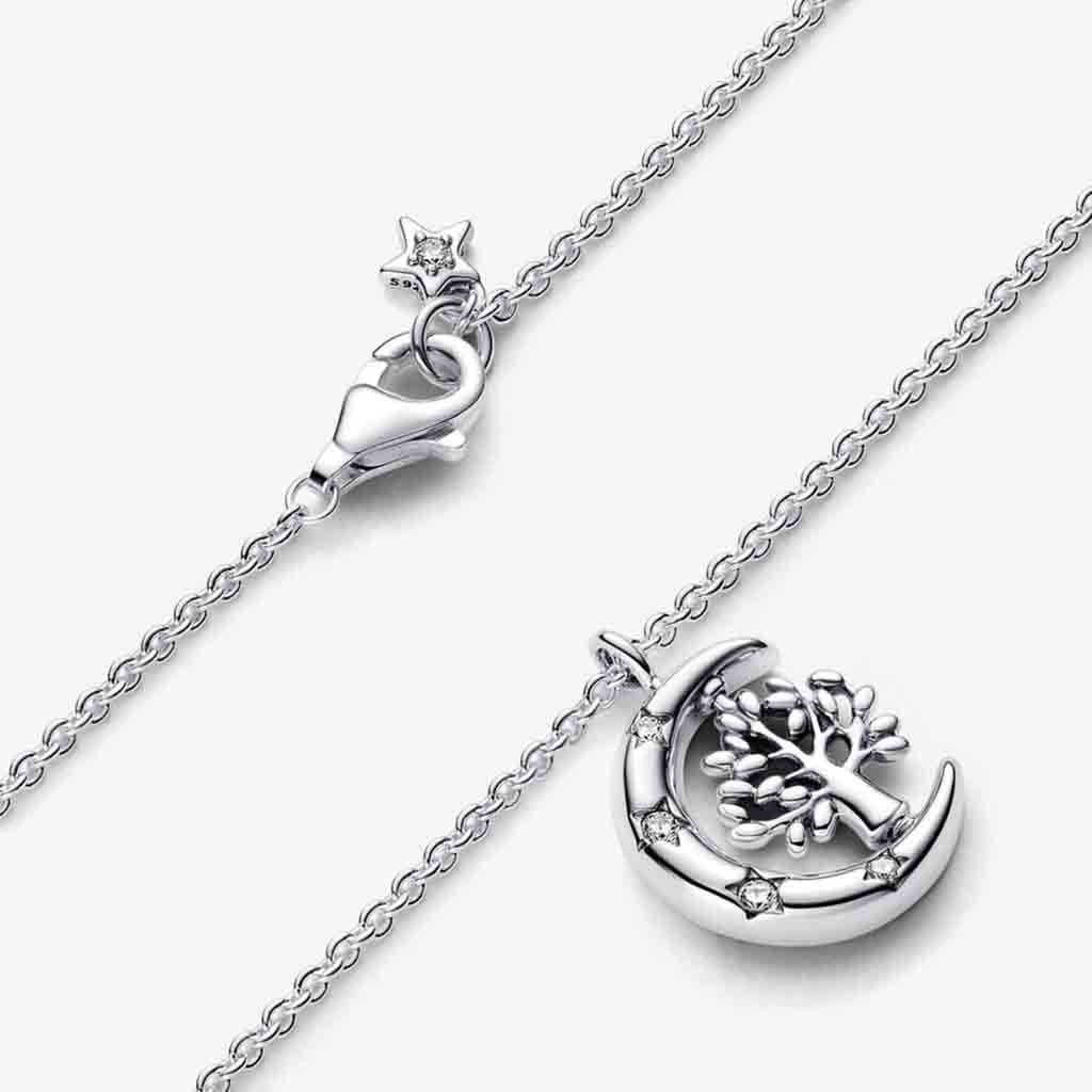 PANDORA  Moon & Spinning Tree of Life Pendant Necklace