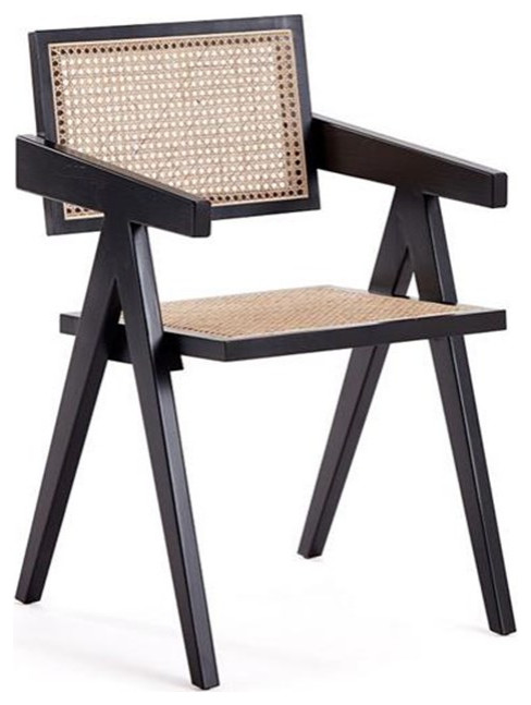 Manhattan Comfort Hamlet 18.11 quotWood Dining Arm Chair in Black (Set of 2)   Tropical   Dining Chairs   by Homesquare  Houzz