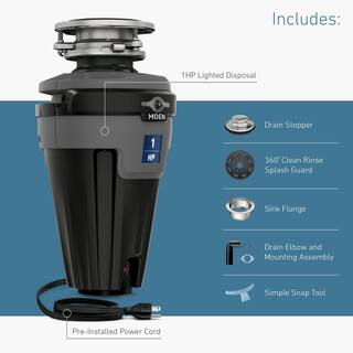 MOEN Chef Series 1-HP Continuous Feed Garbage Disposal with Integrated Lighting and Sound Reduction EXL100C