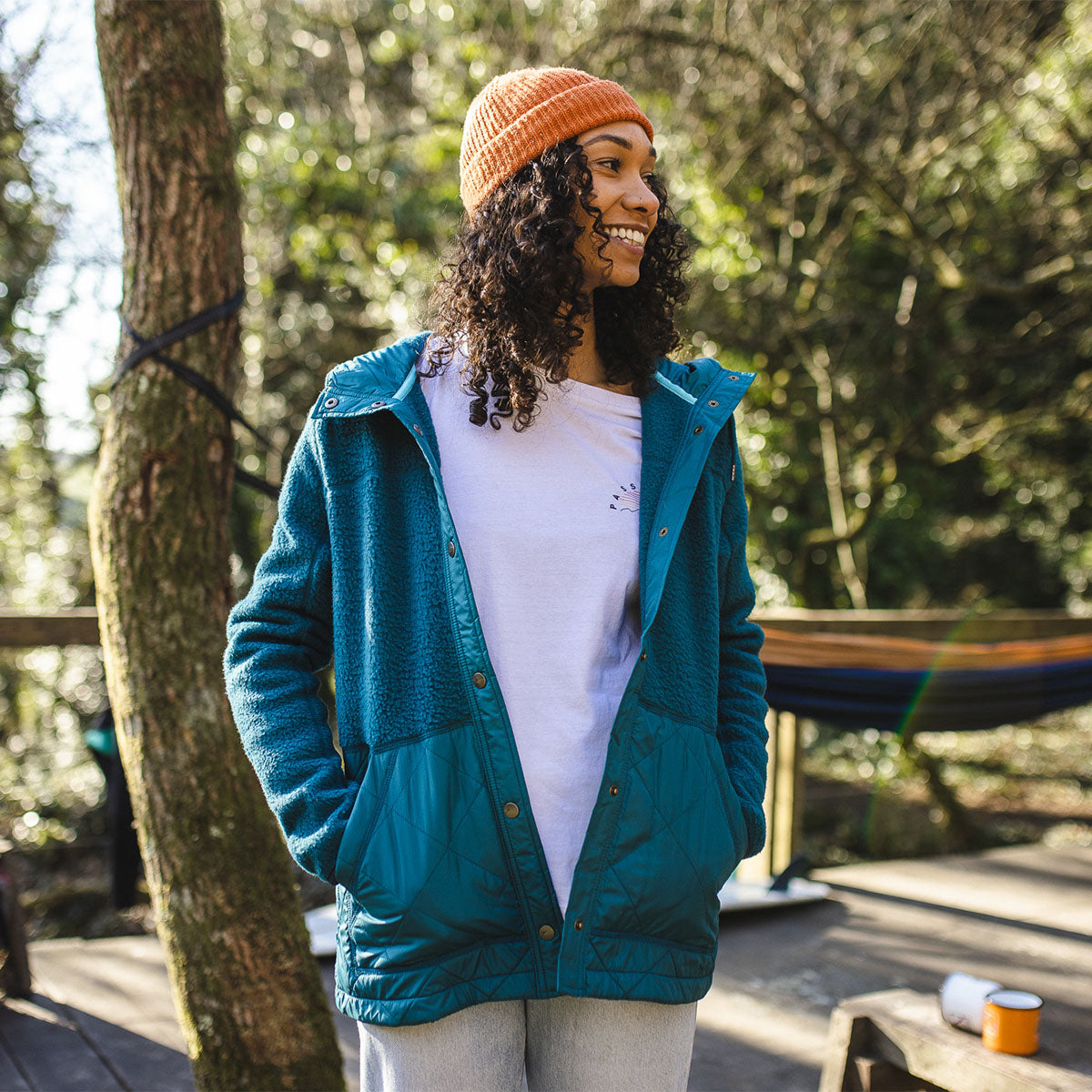 Dome Hooded Recycled Sherpa Jacket - Blue Coral