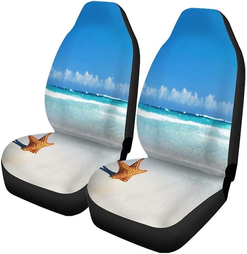 Set Of 2 Car Seat Covers Beach Tropical Sea Under The Blue Sky Scene Summer Universal Auto Front Seats Protector Fits